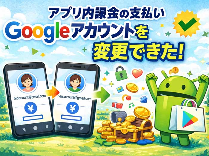 アプリ内課金の支払いGoogleアカウントを変更できた！